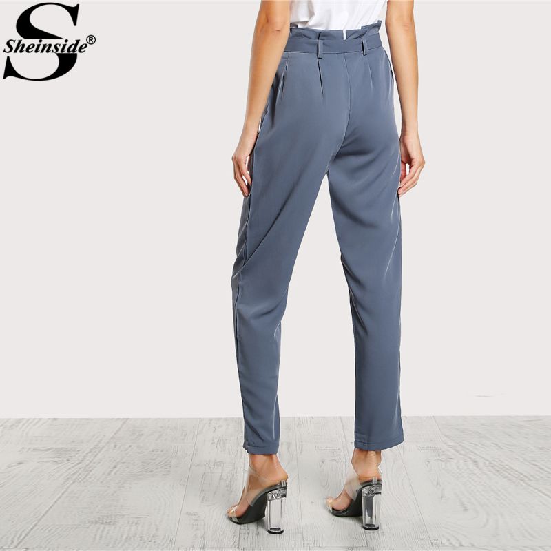 Compre Sheinside 2018 Calças De Cintura Alta Estilo OL Plissadas Calça De Alfaiataria Com Cinto De Fivela, Mulheres Com Zíper Elegante Calças De Trabalho De My01, $203,46 | Pt.Dhgate.Com