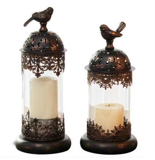 Black White European Moroccan Pigeon Candlestick Candle Holders Decoration Retro Wind Light Iron Glass Send 5x7 5cm Candle Gift Floor Candle Holders