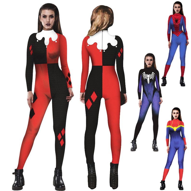 Female Halloween Costumes Clown Venom Spiderman Amazed Lady Cosplay Costume Women Jumpsuit Tights Costumi Di Halloween Costume 80s Halloween Costume