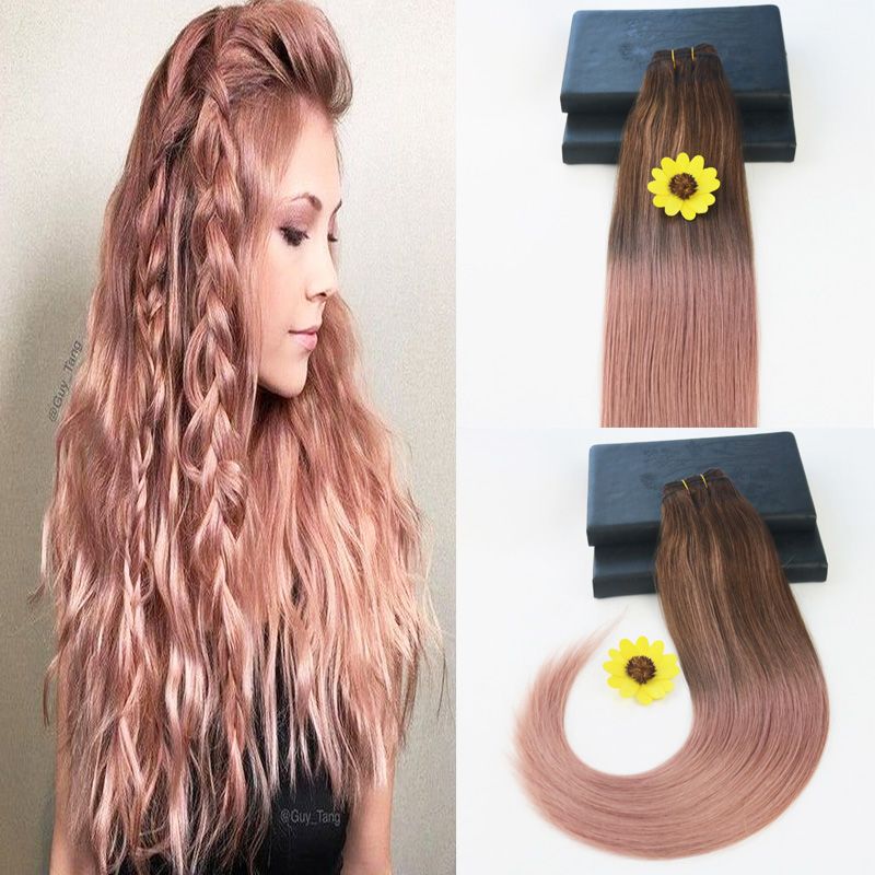 Human Hair Bundles Highlights Ombre Dark Brown 3 Rose Gold Balayage Silk Straight 14 24inch Brazilian Virgin Human Hair Wefts Extensions Wholesale