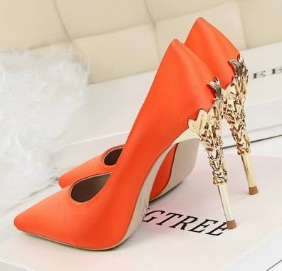 Scarpe Sposa Arancioni.Acquista Tallone Di Metallo Nuovo Stile Arancione Sexy Punta A