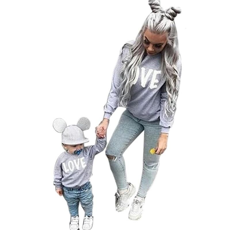 Family Matching Mother Daughter Sweatshirt Autumn Winter Cotton