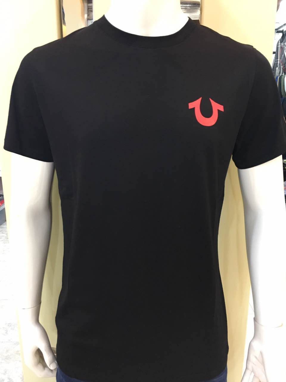 true religion black and red shirt