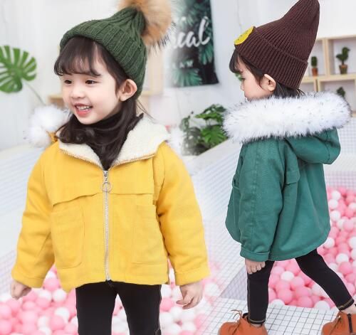 2019 Girls Coats Autumn And Winter Plus Long Hair Hooded Girls