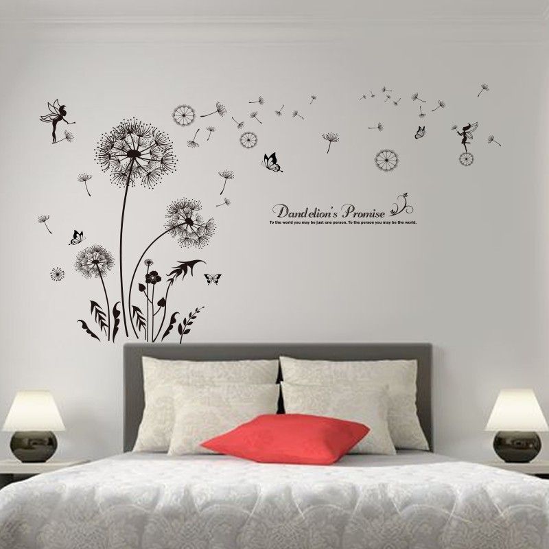 Black Color Dandelions Wall Stickers Pvc Material Diy Decal