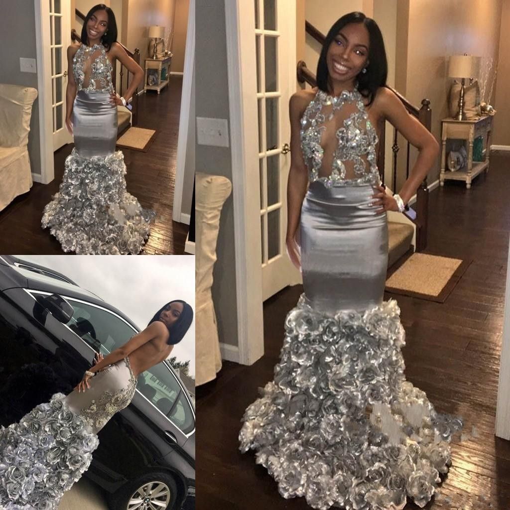 white and silver mermaid prom dresses