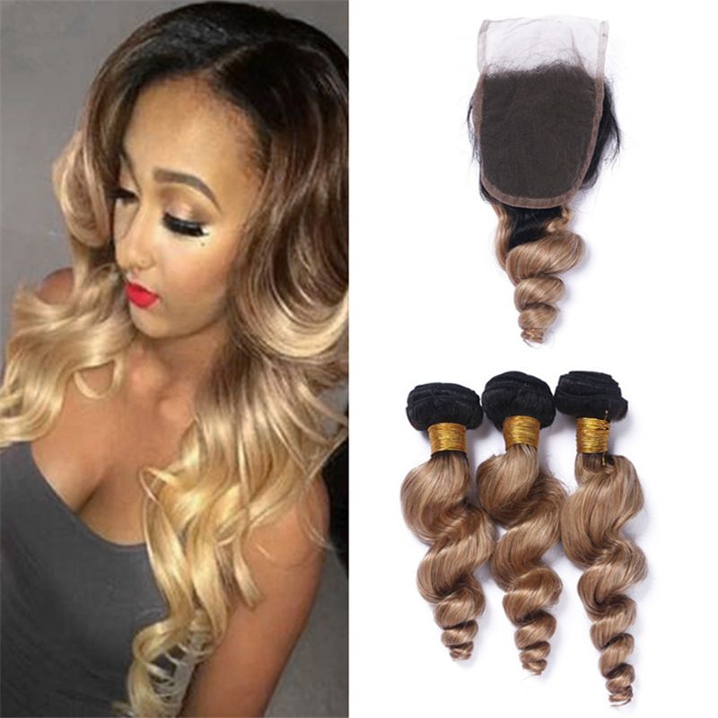 2019 8a Ombre 1b 27 Blonde Hair Bundles And Lace Closure Black