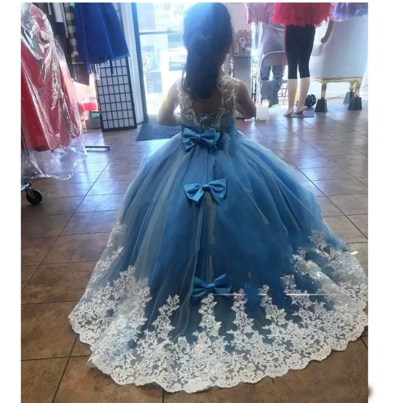 Vestidos azul claro de la muchacha de la flor para los vestidos del baile  nocturno de los niños vestidos de Primera Comunión para los vestidos del  desfile de las muchachas con la