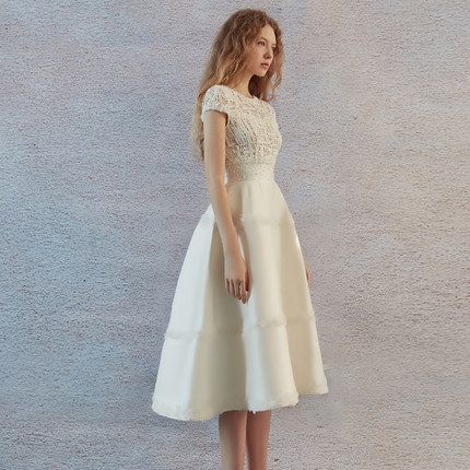 beige tea length dress