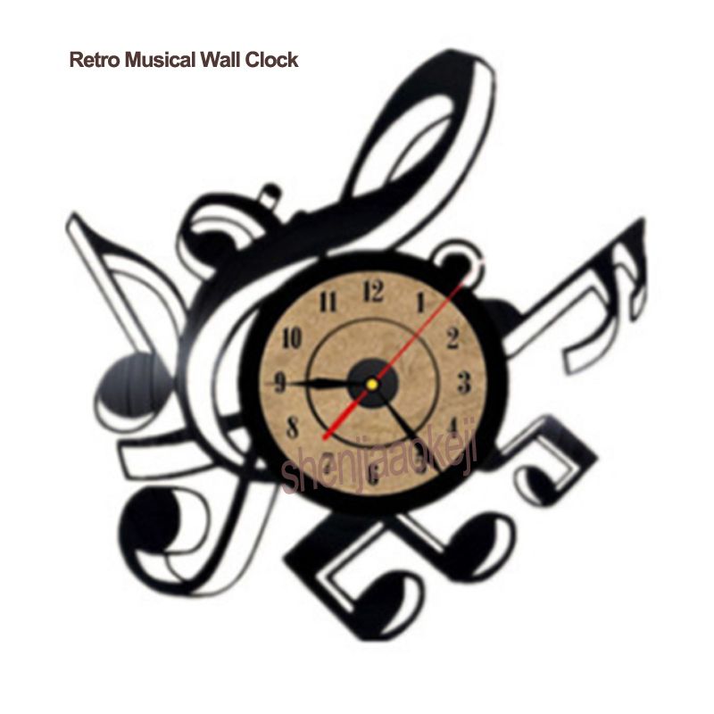 Retro Musical Wall Clock Living Room Vintage Vinyl Wall Clock Musical