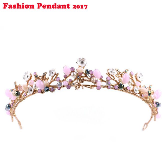 Pink Gold Pearl Bridal Crowns Tiara Bride Headband Crystal Wedding Diadem Queen Crown,Pink Crown