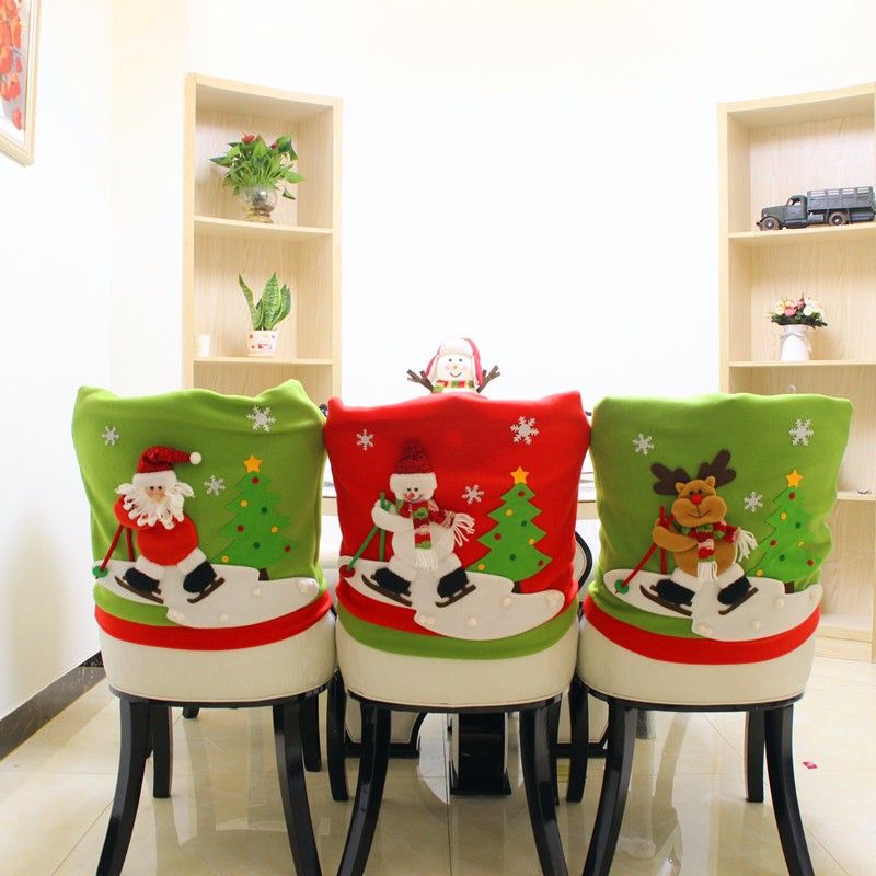 Lovely Christmas Chair Covers Santa Claus Deer Snowman Doll