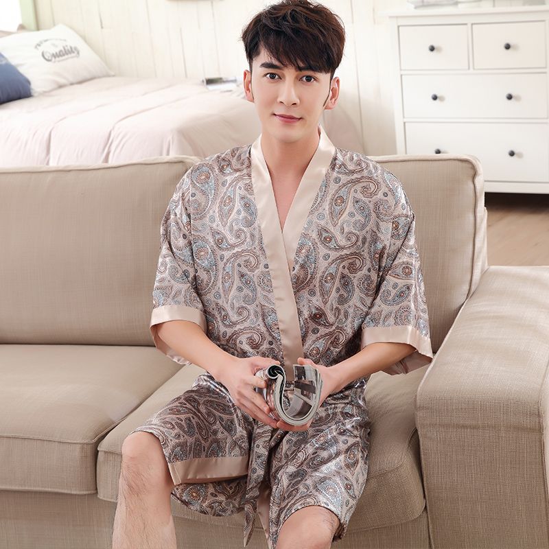 2017 Pijamas Masculino Novos Homens Roupão De Luxo Robes Geométricos Com  Decote Em V Imitação De Seda De Malha Sleepwear Luva Cheia De Roupa De  Dormir 1628, BRAND Melhor Qualidade E Preço