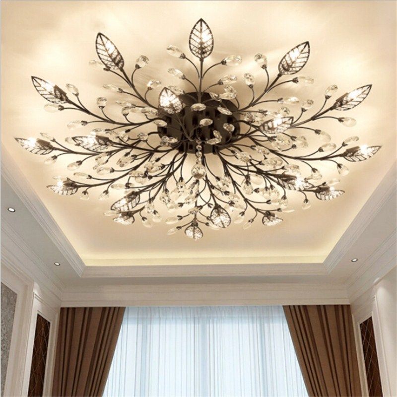 2019 Modern K9 Crystal Led Flush Mount Ceiling Chandelier Lights Fixture Gold Black Home Lamps For Living Room Bedroom Kitchen From Flymall 131 66