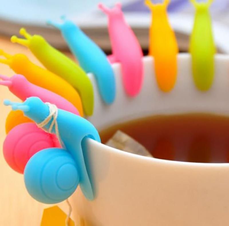 25Pcs Cute Snail Shape Silicone Tea Bag Holder Mug Colou Kitchen Gift Candy K1M4 