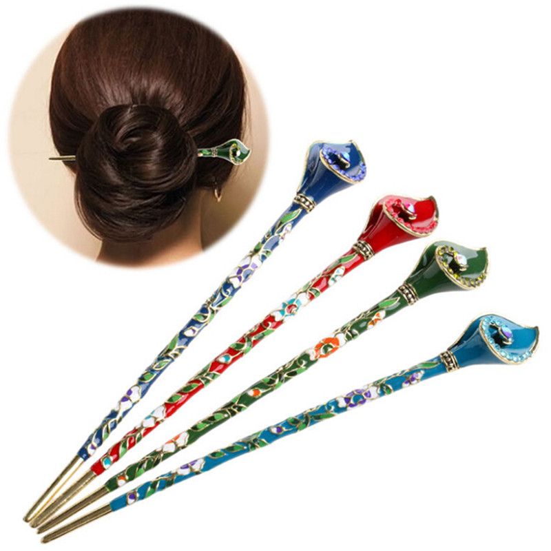 Vintage Women Metal Rhinestone Handmade Hair Stick Hair Chopsticks