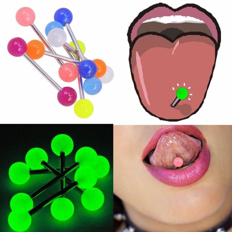 10Pcs Acier inoxydable mamelon Tongue Ring Bar Barbell acrylique Ball Body Piercing
