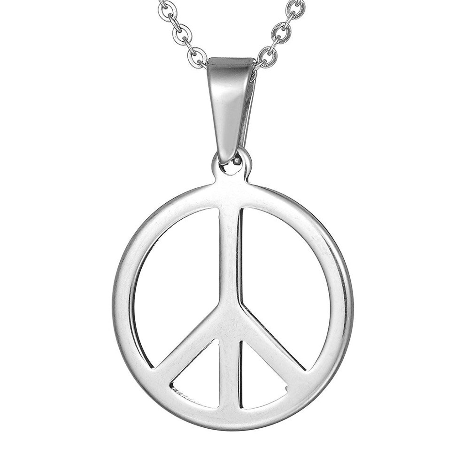 Davitu Wholesale 10pcs Hippie Stainless Steel Peace Sign Charm Pendant Necklace for Men Steel Jewelry ST035 Metal Color: only Pendant