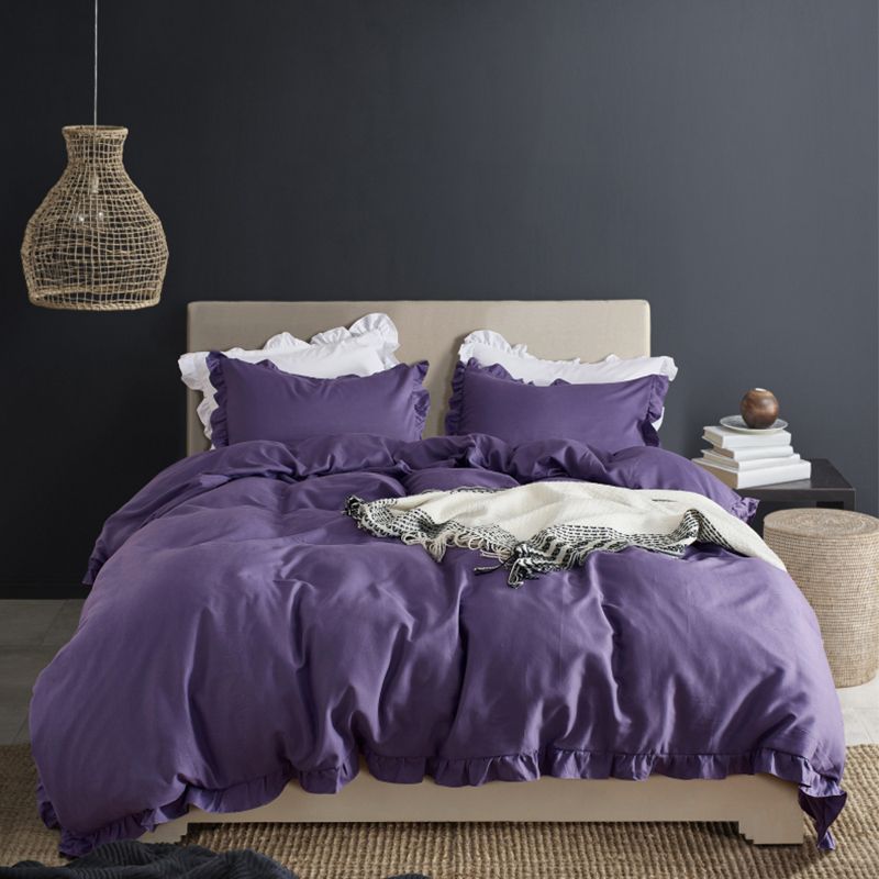 Romantic Purple Bedding Set Ruffle Edge Duvet Cover Pillowcase