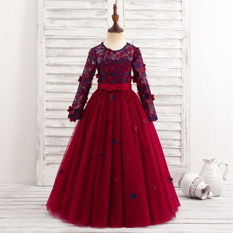 burgundy flower girl dresses with sleeves