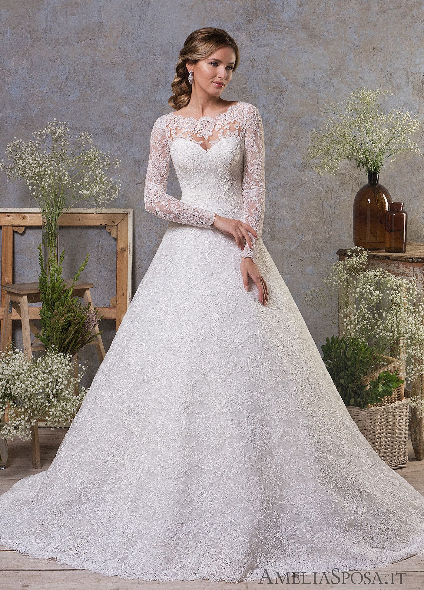 long sleeve lace a line wedding dress