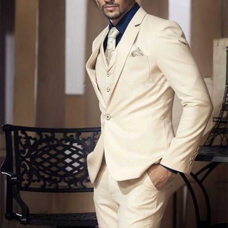 Fashion Beige Men Suits Plus Size Wedding Suits For Men Business Wear