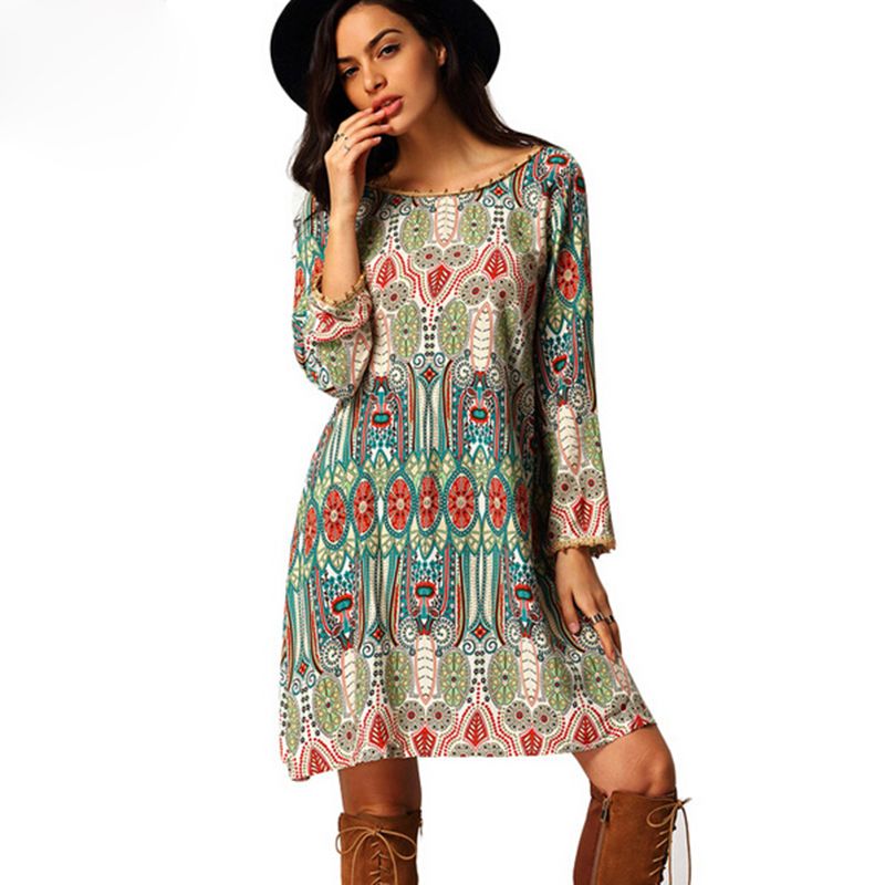 Compre Thefound Étnico Vestido Hippie Boho 2017 Verão Praia Túnica Estampa Floral 3XL Plus Size Roupas Femininas Vestido Retro De Fos8, $62,34 | Pt.Dhgate.Com