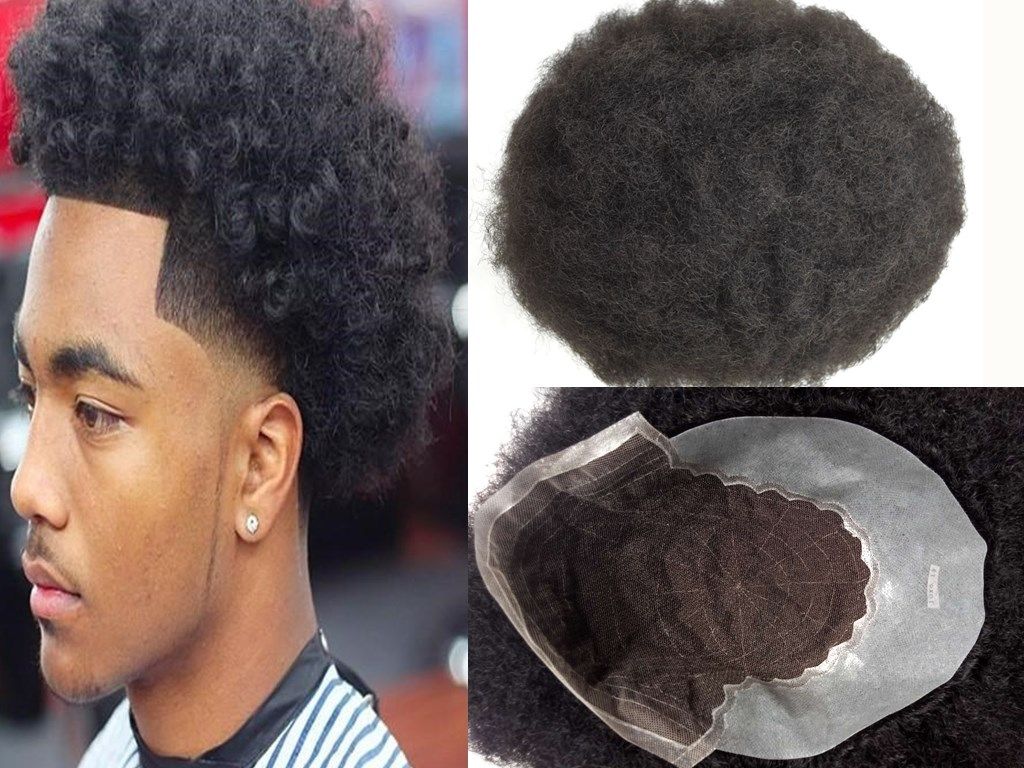 2019 Afro Curly Human Hair Mens Toupee French Lace Mens Wig Lace