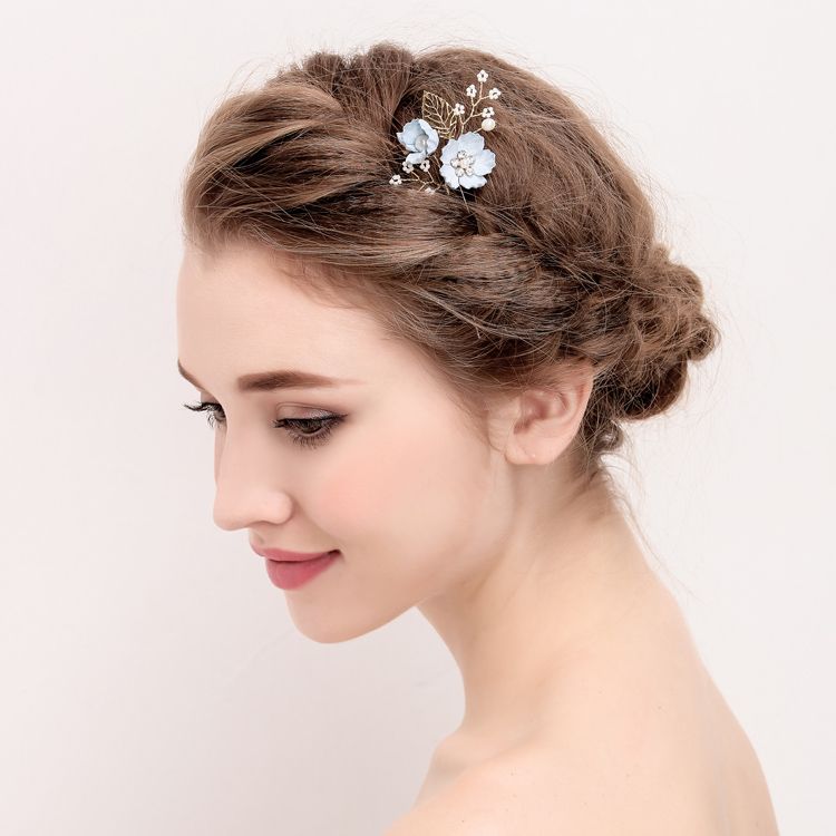 Ginsonbridal Wedding Hairgrips Blue Flower Hair Pins Flower Charm