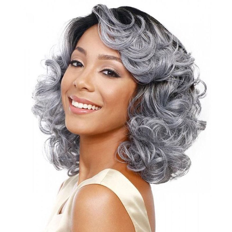 Z F Heat Resistant Silver White Synthetic Curly Wigs Ombre Hair