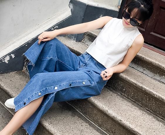 Compra Dividir Los Pantalones Vaqueros Femeninos Verano Lado Tenedor Abierto  Nueve Puntos, Cilindro Recto Suelta BF Viento Universidad Pierna Amplia  Pantalones 2018 Nuevo Estilo Barato | Entrega Rápida Y Calidad | Es.Dhgate