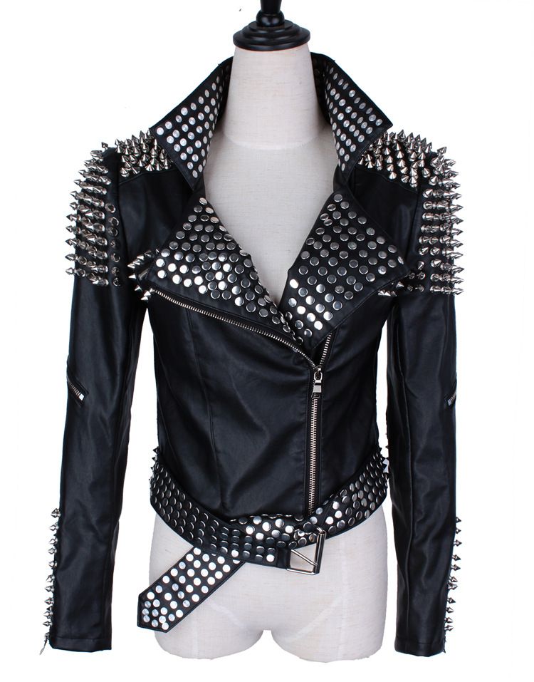 Compra Chaqueta De Cuero Mujeres Punk Remaches Piezas De Moto Con Tachas  Chaquetas Con Pinchos 2017 Primavera Classic Heavy Metal Remaches Barato |  Entrega Rápida Y Calidad | Es.Dhgate