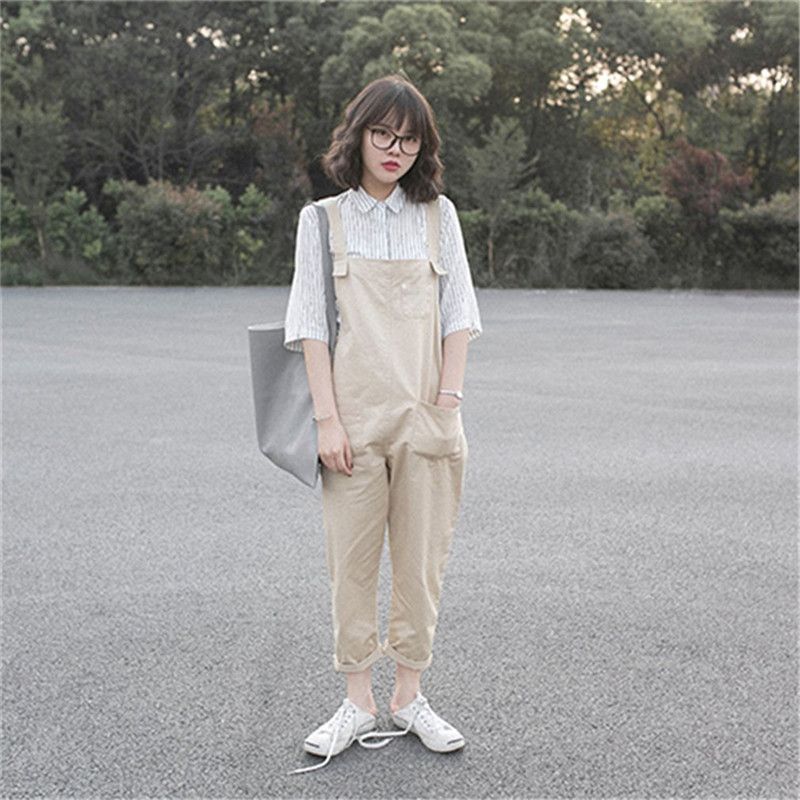 beige denim jumpsuit