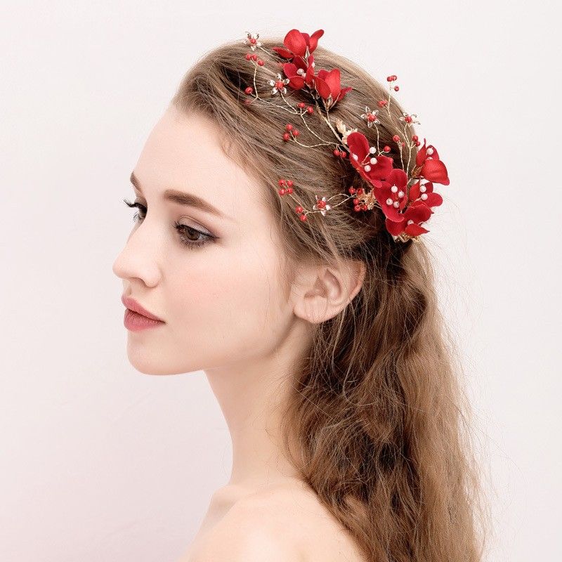 Red Floral Hair Clip Bridal Hair Comb Vintage Wedding Accessories Handmade Women Party Prom Jewelry Headpiece Red Floral Hair Clip Bridal Hair Comb Vintage Wedding Accessories Handmade Women Party Prom Jewelry Headpiece