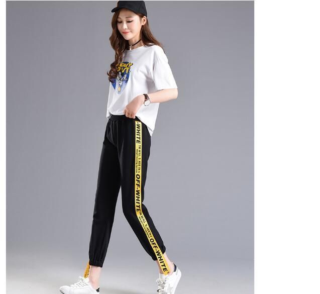 off white yellow stripe pants
