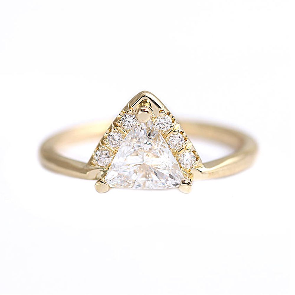 TRILLION CUT And Round Moissanite 0.5ctw Lab Diamond Solitaire Wedding