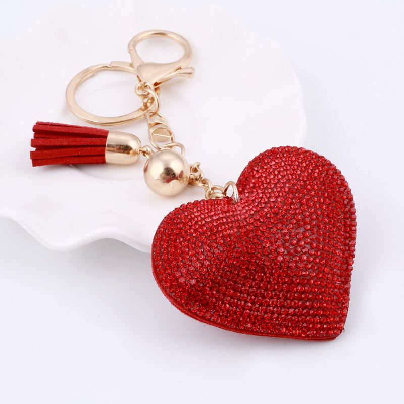 Love Heart Shape Crystal Rhinestone Tassel Keychain Key Ring Chain Pedant Decor