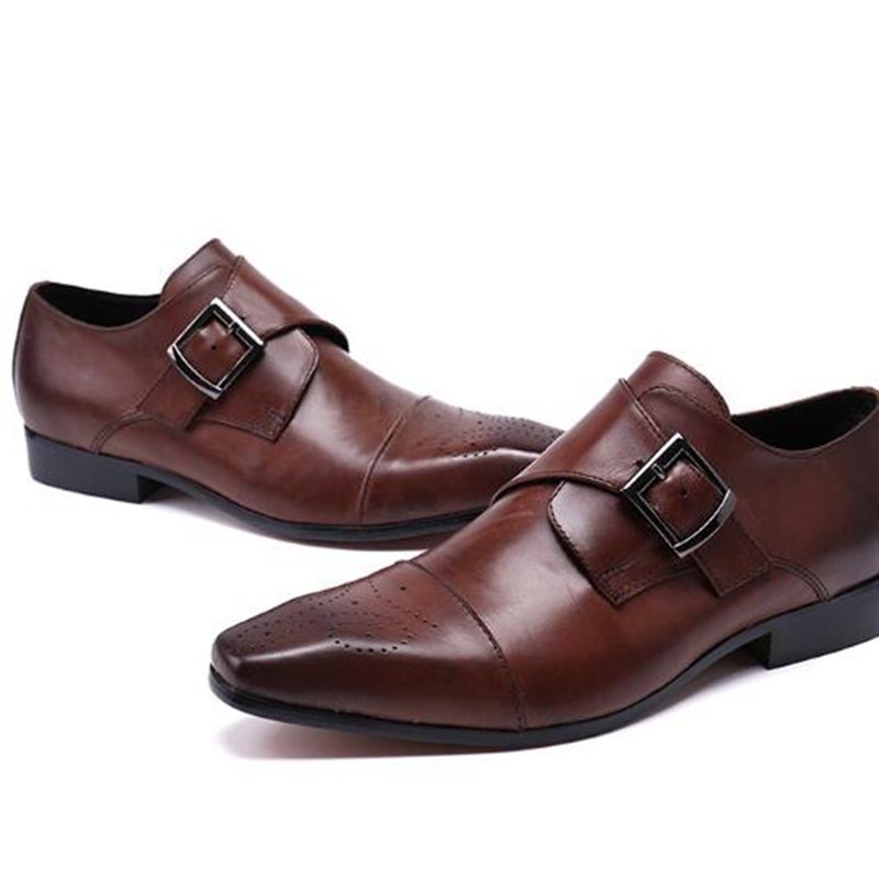 2018 Moda italiana para hombres Zapatos de cuero genuino Hebilla para hombre zapatos de boda