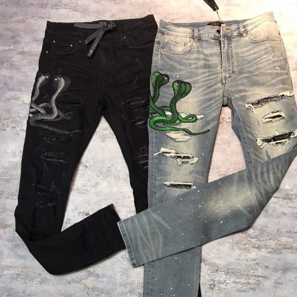 jeans with snake patch