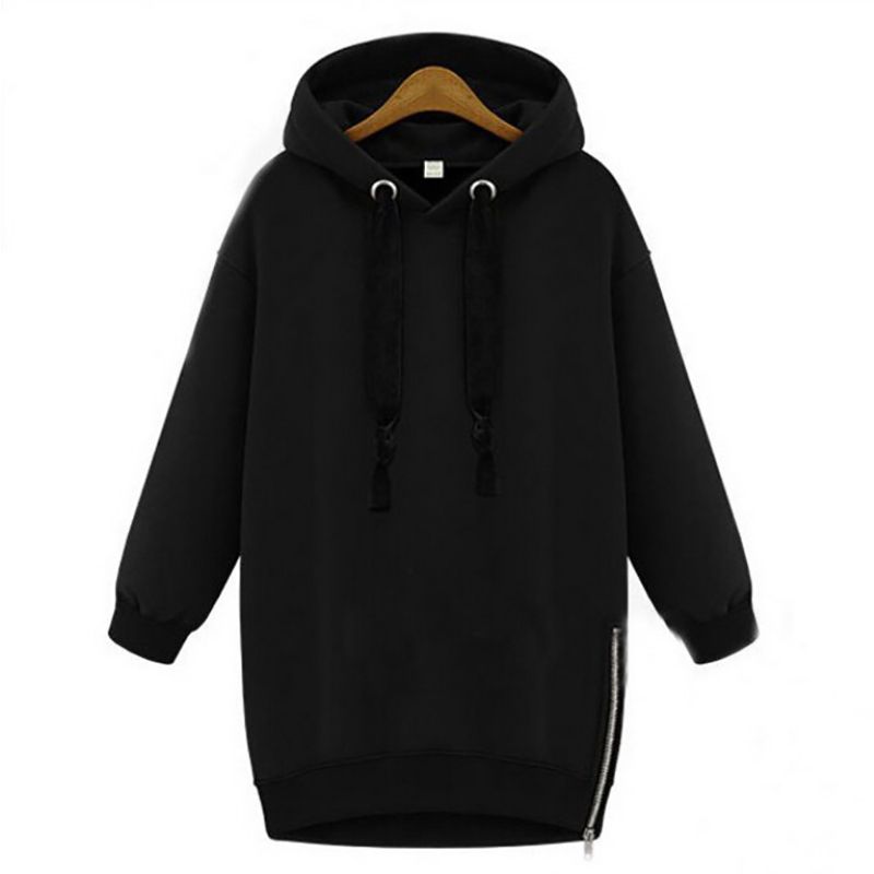 Alabifu Largo Otoño Vestido de invierno Mujeres BF Sudaderas Sudaderas Sudaderas Vestido Casual Zipper Plus