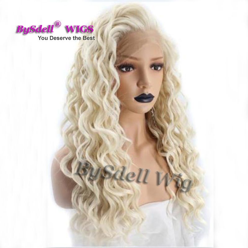 Synthetic African American Natural White Platinum Blonde Curly