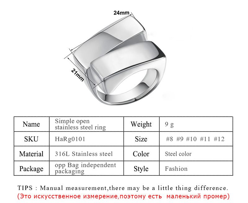Simple Opening Band Ring 316l Stainless Steel Rings Charm Jewelry