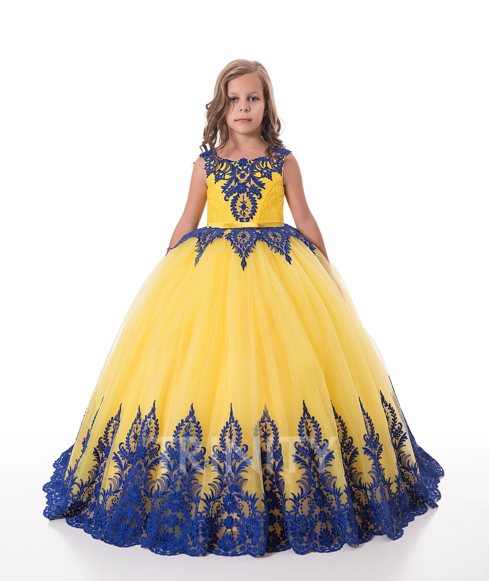 blue and yellow flower girl dresses