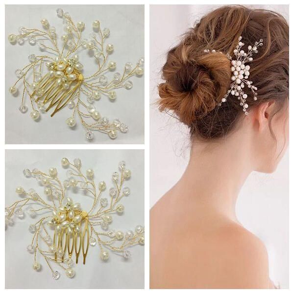 Hopewey Vintage Braut Haar Kamm Prom Haarschmuck Strass Perlen Haarreif Hochzeit Blumen Braut Kamm Haarspangen Hochzeit Blumen Hochzeit Braut Kronen