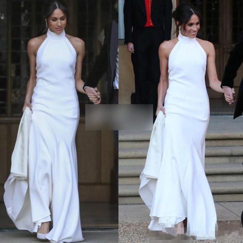 halter neck satin wedding dress