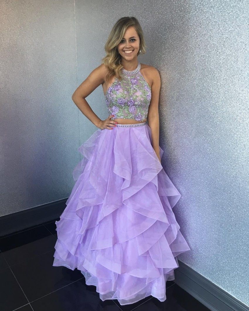 light purple two piece prom dress