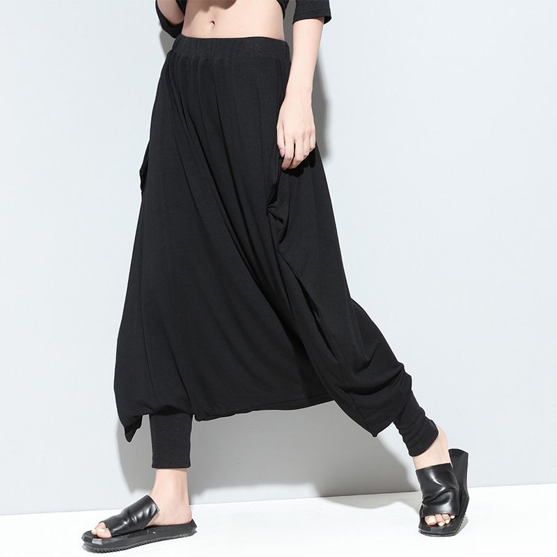 black drop crotch pants women's