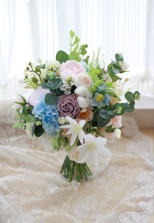 2018 New French Country Rustic Wedding Bouquet Pink Green Leaves
