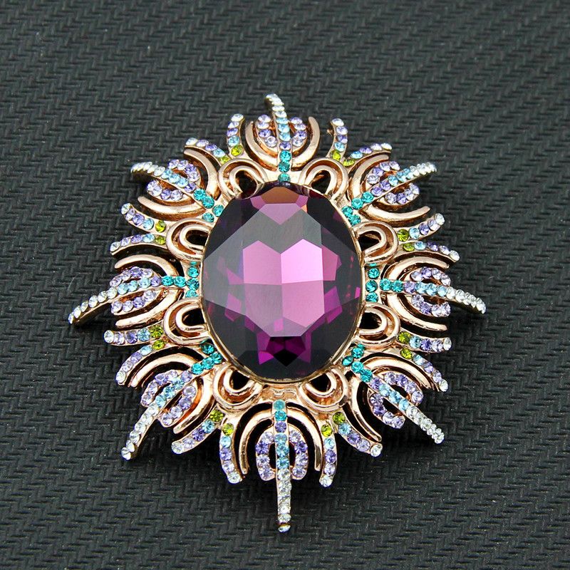 Nuevo 3 /"Gran Flor De Plata Broche púrpura Diamante Cristal Boda nupcial abordar