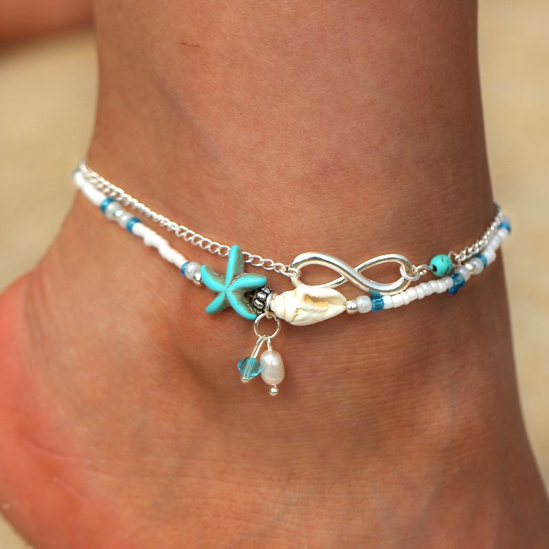 10 pi/èces femmes plage bracelets de cheville /à la main tortue /étoiles de mer shell cheville r/églable boho cha/îne de cheville pied bijoux pour plage d/ét/é